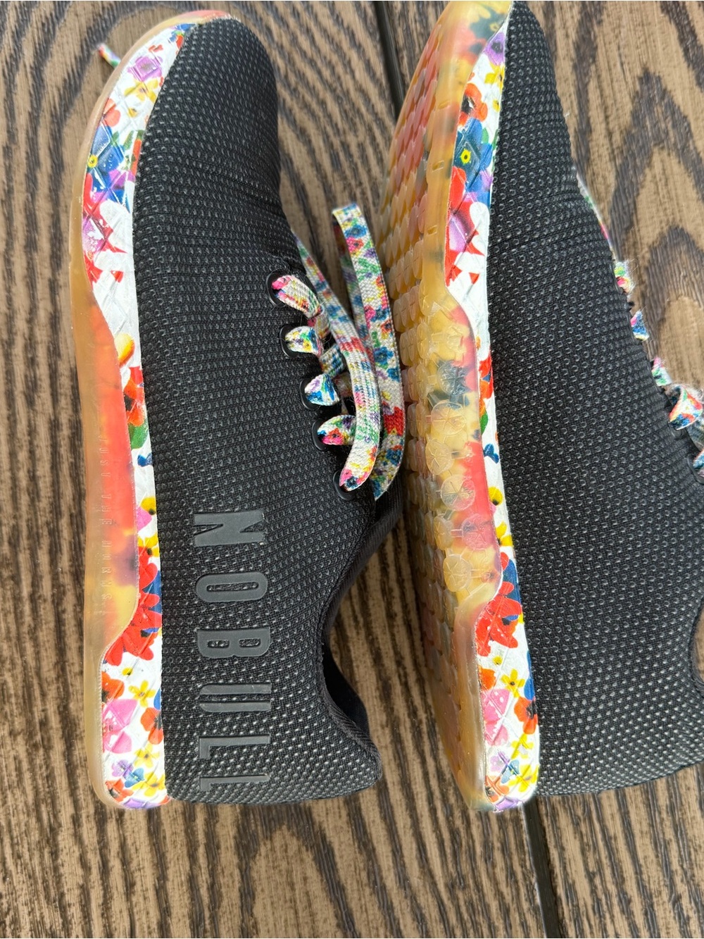 NOBULL Kids Black Knit Sneakers with Floral Trim